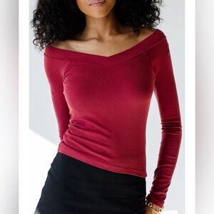BDG Urban Outfitters Shannen OTS Long Sleeve Top Size XS Wine Color Bodycon